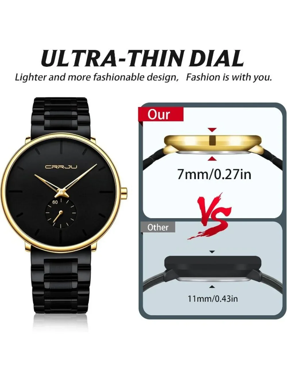 Unisex Black Gold Ultra-Thin Minimalist Waterproof Stainless Steel Band Watch
